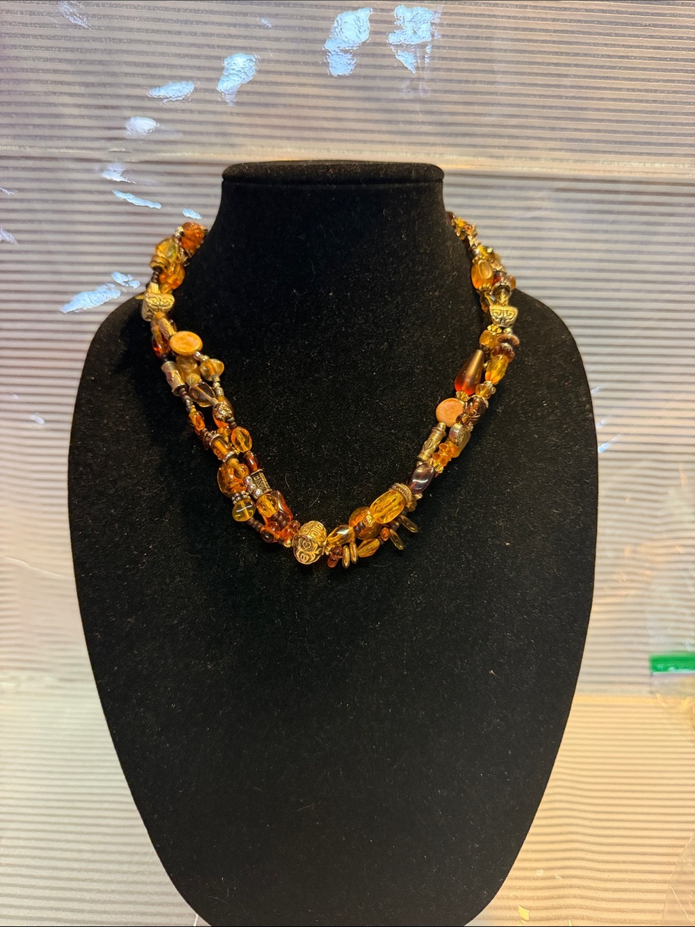 Source Unknown Amber-Tone Multi-Strand Necklace with Gold Accents